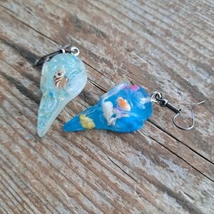 Unique Quirky Mismatched Bird Skull Shaped Earrings